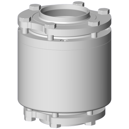 Non-return valve between compact flanges